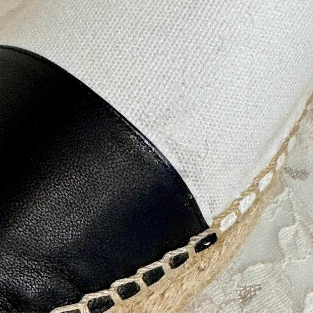 J. CREW White Black Leather Espadrilles Cap Toe Canvas Shoes Flats Resort 10.5